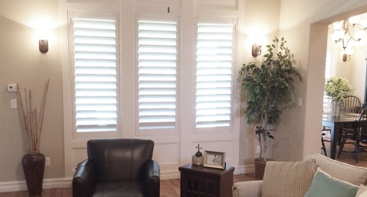 Houston family room white shutters